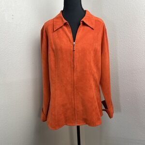 Vintage Cato Shacket Women's Large Orange Faux Suede‎ Fall Boho Retro 90s